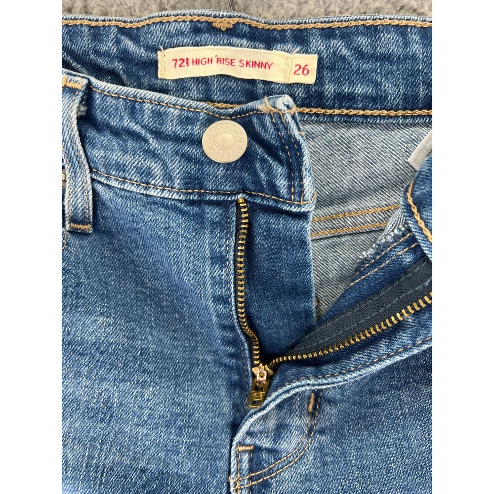 Levis Premium Jeans Womens 26 721 High Rise Skinny Light Wash Stretch Distressed - Picture 9 of 15